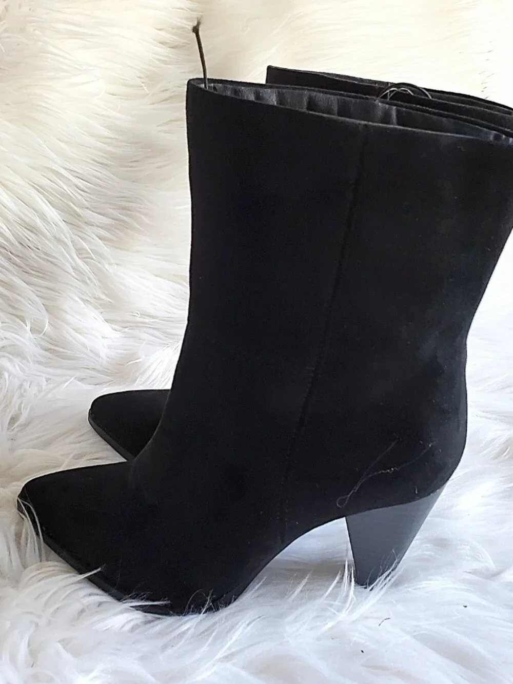Forever 21 Black Suede Heeled Pull On Mid Calf Boots SZ 6